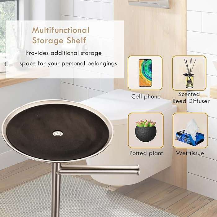 Kalitro Toilet Paper Holder Freestanding with Big Shelf, 4 Rolls Reserve Paper Holder Stand, Modern Paper Roll Holder with Storage Space for Phones (Brushed Nickel) - Image 3