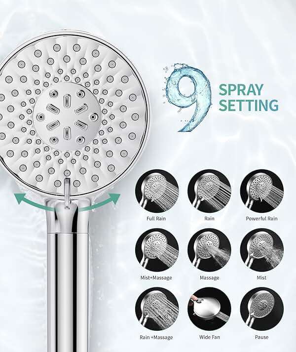 SR SUN RISE Filtered Shower Head with Handheld High Pressure 9 Spray Mode Showerhead Detachable Shower Head Water Softener Filters Beads for Hard Water Remove Chlorine 1 Filter Chrome - Image 4