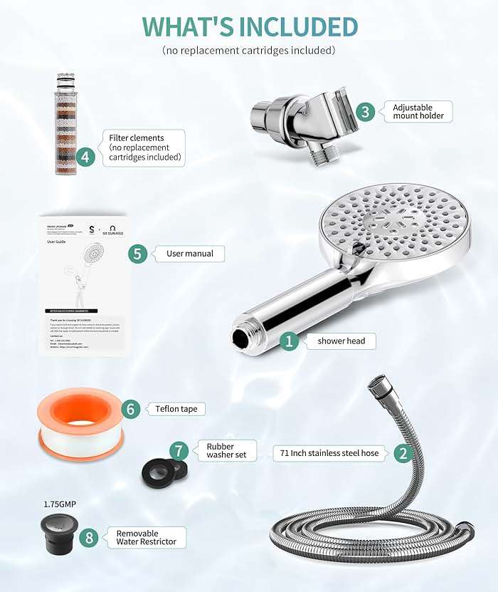 SR SUN RISE Filtered Shower Head with Handheld High Pressure 9 Spray Mode Showerhead Detachable Shower Head Water Softener Filters Beads for Hard Water Remove Chlorine 1 Filter Chrome - Image 9