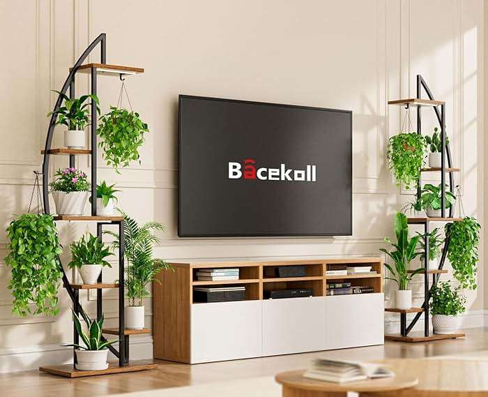 BACEKOLL Plant Stand Indoor with Grow Lights, 6 Tiered Tall Plant Shelf, 63" Metal Plant Stand for Indoor Plants Multiple, Half-Moon Plant Rack Display Shelf, 2 Pcs Plant Holder for Living Room, Patio - Image 4