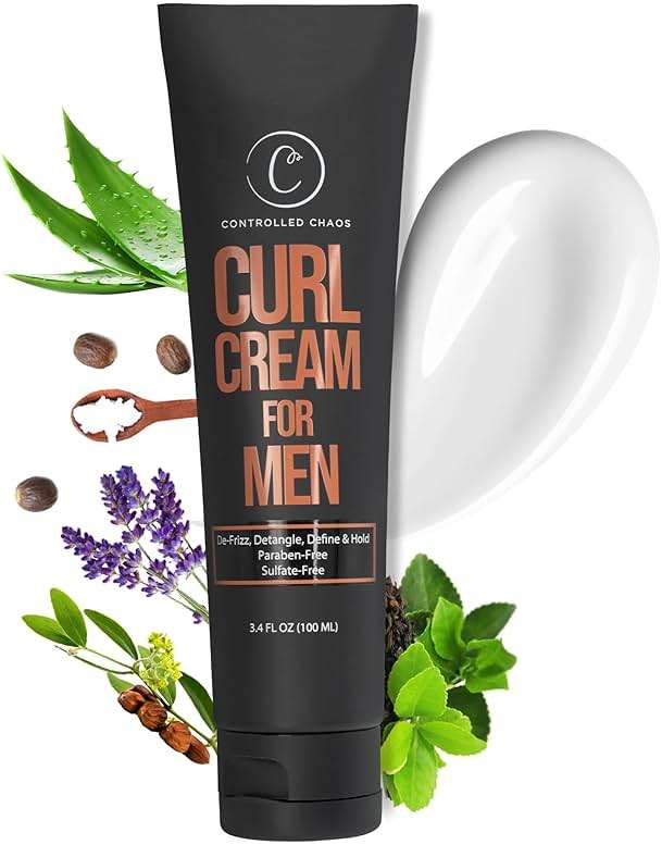 Controlled Chaos Curl Cream for Men - Hair Styling Cream For Wavy and Curly Hair With Shea Butter, Jojoba Oil, Coconut Oil, Add Smoothness, Anti-frizz, Sulfate-Free Curl Cream (3.4oz) - Image 1