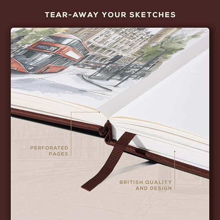 Beechmore Books A5 Mixed Media Sketchbook - 5.8"x8.3" Hardcover Lay-Flat Art Journal, 160 GSM / 98 lb Professional Perforated Paper, Gift Box, for Drawing, Ink and Light Watercolor - Image 5