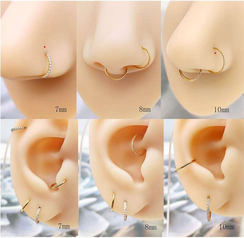 MeiziQL 3Pcs Surgical Steel Nose Rings 20G 18G 16G Septum Rings Lip Ring Conch Cartilage Helix Hinged Segment Double Hoops 7mm 8mm 10mm for Women Men - Image 4