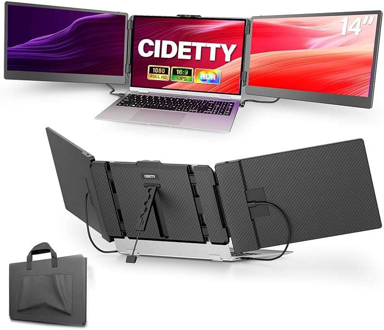 CIDETTY Laptop Screen Extender, 14'' FHD 1080P IPS Ultra-Thin Dual/Triple Monitor Display, HDMI/USB-C Plug-Play Portable Monitor for Laptop, Built-in Speakers(Mac, Win, Android) - Image 1