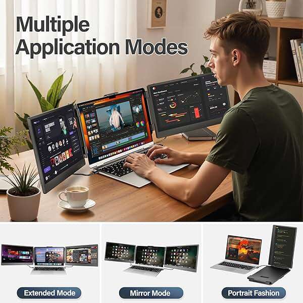 CIDETTY Laptop Screen Extender, 14'' FHD 1080P IPS Ultra-Thin Dual/Triple Monitor Display, HDMI/USB-C Plug-Play Portable Monitor for Laptop, Built-in Speakers(Mac, Win, Android) - Image 5