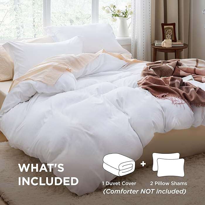 Bedsure Bright White Duvet Cover King Size - 3 Pieces Prewashed Cotton-Like Polyester Extra Soft Bedding Set, Includes 1 Duvet Cover 104x90 Inches with Zipper Closure & 2 Pillow Shams, No Comforter - Image 2