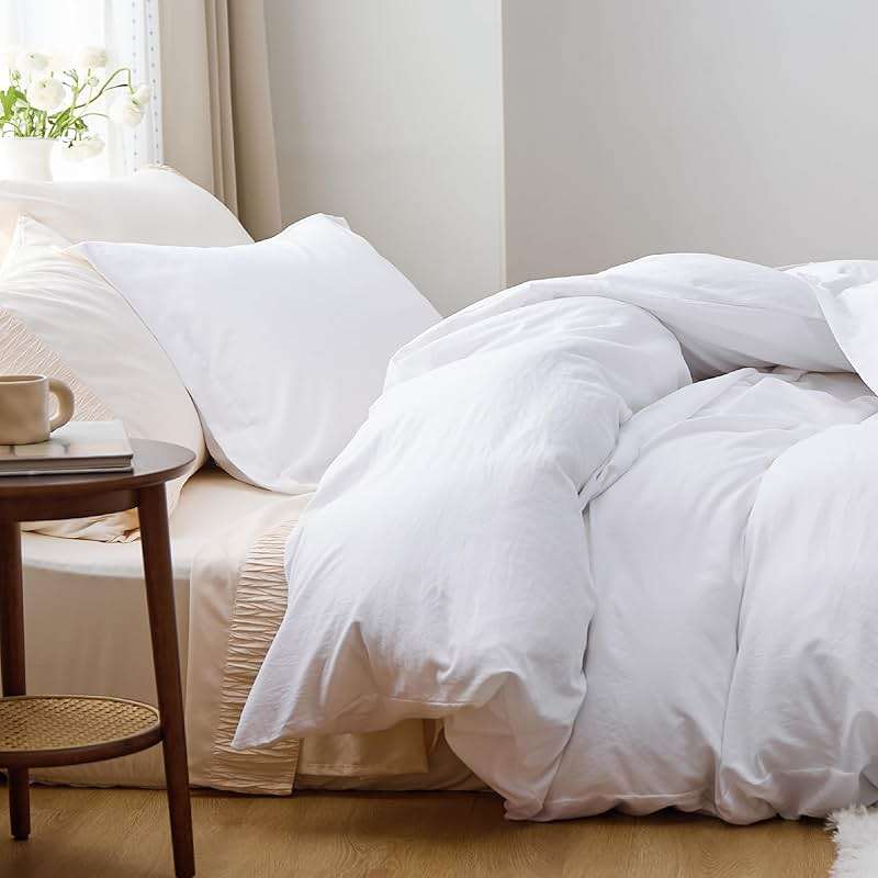 Bedsure Bright White Duvet Cover King Size - 3 Pieces Prewashed Cotton-Like Polyester Extra Soft Bedding Set, Includes 1 Duvet Cover 104x90 Inches with Zipper Closure & 2 Pillow Shams, No Comforter - Image 5
