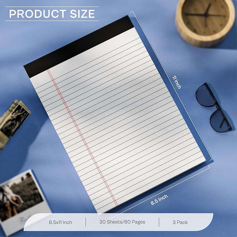 Legal Pads 8.5 x 11 Writing Pads, 3 Pack Note Pads 8.5 x 11 Wide Ruled Pads of Paper, Micro Perforated Notepad 8.5'' x 11'' Lined Paper Pads, Thickness Paper with Strong Cardboard, 30 Sheets per Pad - Image 3