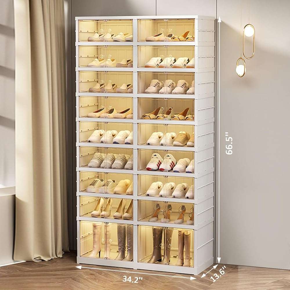 SYNCVIBE Collapsible Shoe Rack Organizer 9 Tiers-36 Pairs Foldable Shoe Cabinet with Doors, Large Plastic Folding Shoe Cabinet, Easy Assembly Shoe Shelves Organizer for Entryway, Living Room - Image 2
