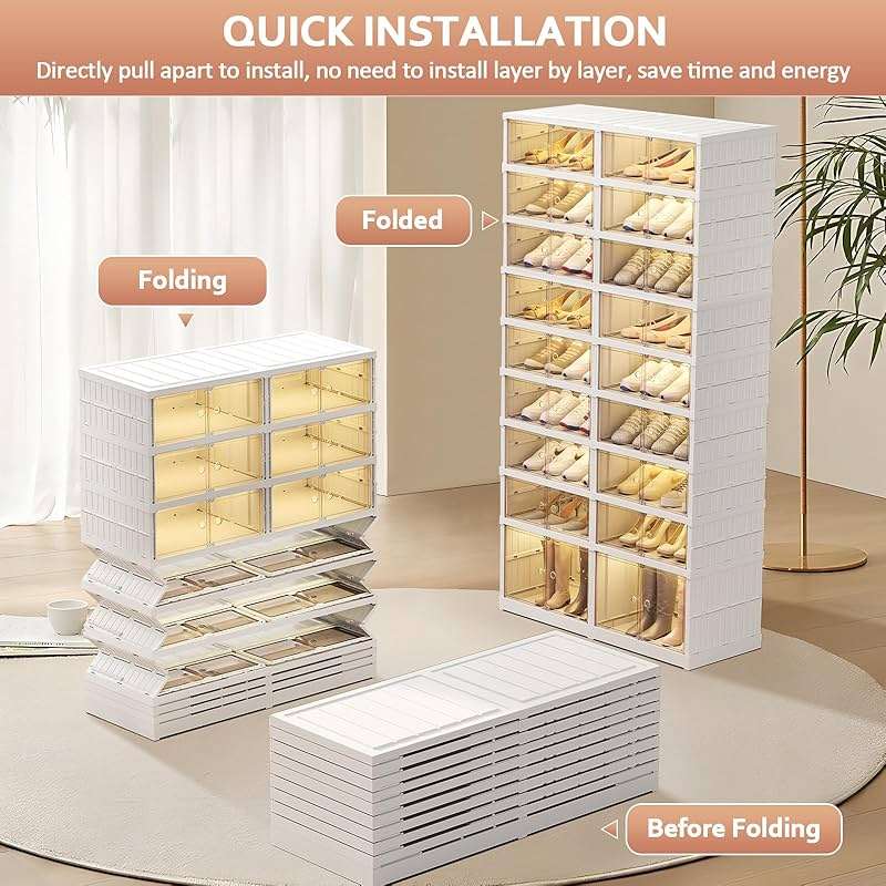 SYNCVIBE Collapsible Shoe Rack Organizer 9 Tiers-36 Pairs Foldable Shoe Cabinet with Doors, Large Plastic Folding Shoe Cabinet, Easy Assembly Shoe Shelves Organizer for Entryway, Living Room - Image 3
