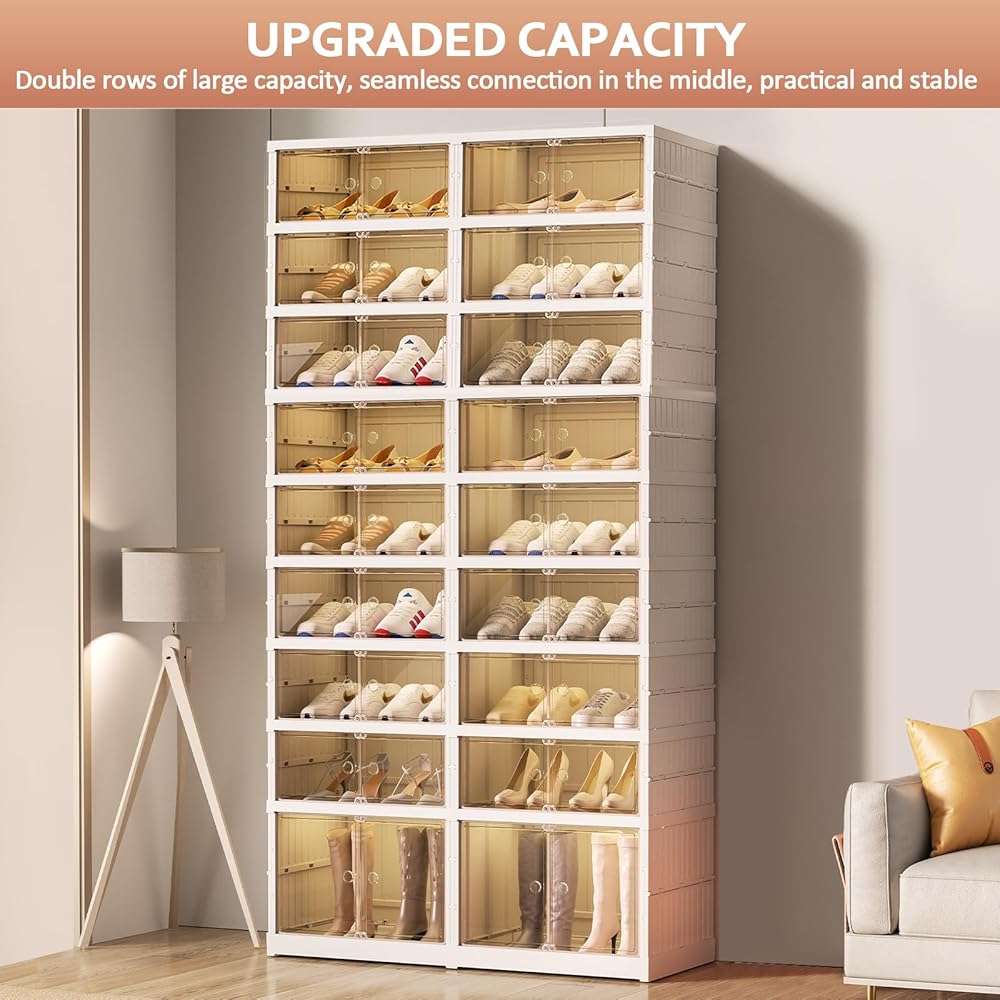 SYNCVIBE Collapsible Shoe Rack Organizer 9 Tiers-36 Pairs Foldable Shoe Cabinet with Doors, Large Plastic Folding Shoe Cabinet, Easy Assembly Shoe Shelves Organizer for Entryway, Living Room - Image 5