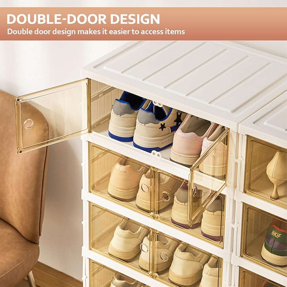 SYNCVIBE Collapsible Shoe Rack Organizer 9 Tiers-36 Pairs Foldable Shoe Cabinet with Doors, Large Plastic Folding Shoe Cabinet, Easy Assembly Shoe Shelves Organizer for Entryway, Living Room - Image 6
