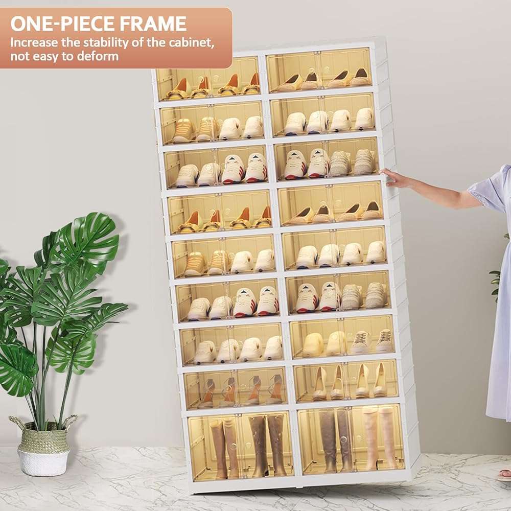 SYNCVIBE Collapsible Shoe Rack Organizer 9 Tiers-36 Pairs Foldable Shoe Cabinet with Doors, Large Plastic Folding Shoe Cabinet, Easy Assembly Shoe Shelves Organizer for Entryway, Living Room - Image 8