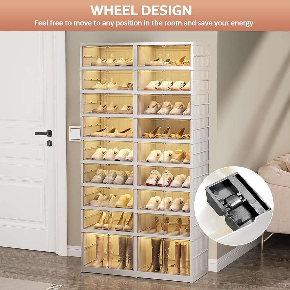 SYNCVIBE Collapsible Shoe Rack Organizer 9 Tiers-36 Pairs Foldable Shoe Cabinet with Doors, Large Plastic Folding Shoe Cabinet, Easy Assembly Shoe Shelves Organizer for Entryway, Living Room - Image 9