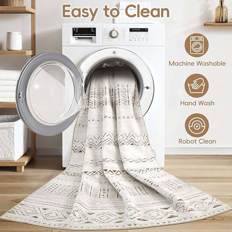 cotiled 5x7 Area Rugs Living Room Rug: Washable Boho Rugs with Non Slip Backing Large Soft Indoor Stain Resistant Carpet for Bedroom Farmhouse Dining Room Lightweight Home Decor L Brown/Cream - Image 3