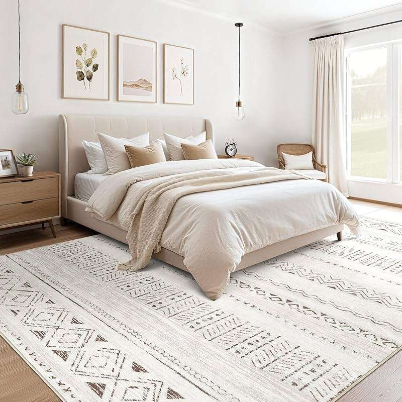 cotiled 5x7 Area Rugs Living Room Rug: Washable Boho Rugs with Non Slip Backing Large Soft Indoor Stain Resistant Carpet for Bedroom Farmhouse Dining Room Lightweight Home Decor L Brown/Cream - Image 4