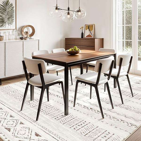cotiled 5x7 Area Rugs Living Room Rug: Washable Boho Rugs with Non Slip Backing Large Soft Indoor Stain Resistant Carpet for Bedroom Farmhouse Dining Room Lightweight Home Decor L Brown/Cream - Image 5