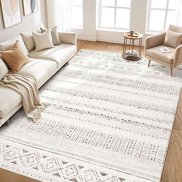 cotiled 5x7 Area Rugs Living Room Rug: Washable Boho Rugs with Non Slip Backing Large Soft Indoor Stain Resistant Carpet for Bedroom Farmhouse Dining Room Lightweight Home Decor L Brown/Cream - Image 6