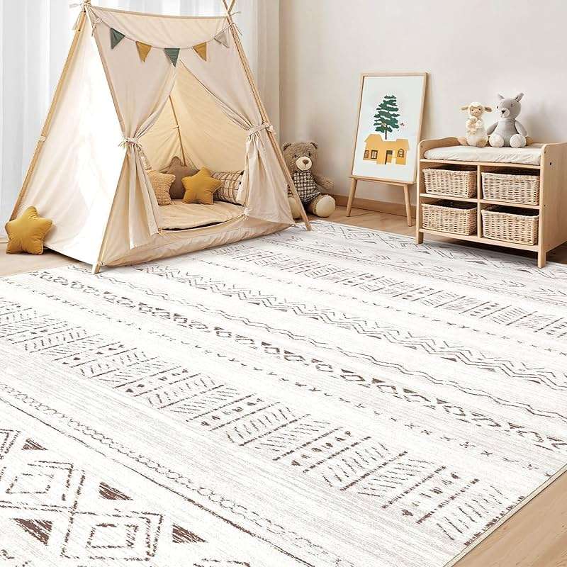 cotiled 5x7 Area Rugs Living Room Rug: Washable Boho Rugs with Non Slip Backing Large Soft Indoor Stain Resistant Carpet for Bedroom Farmhouse Dining Room Lightweight Home Decor L Brown/Cream - Image 7