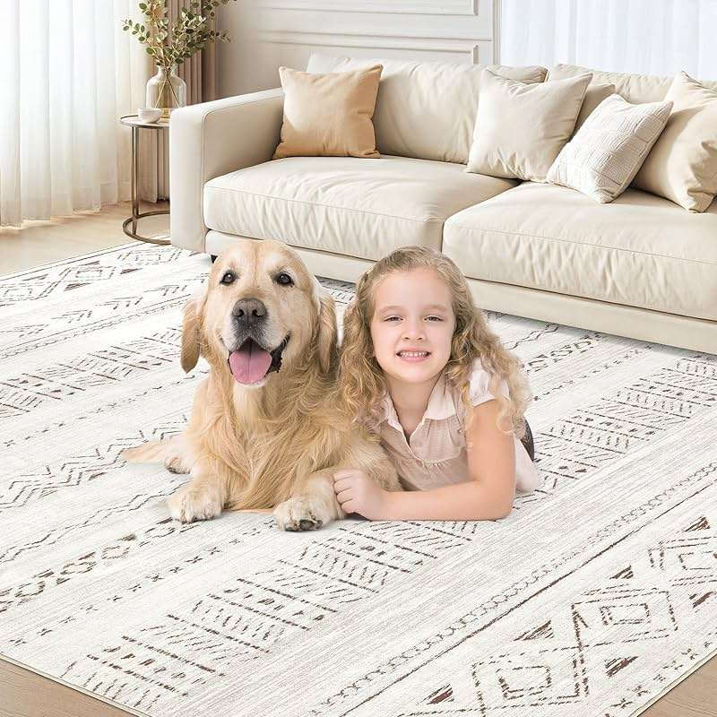 cotiled 5x7 Area Rugs Living Room Rug: Washable Boho Rugs with Non Slip Backing Large Soft Indoor Stain Resistant Carpet for Bedroom Farmhouse Dining Room Lightweight Home Decor L Brown/Cream - Image 8