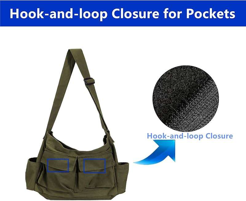 Vintage Canvas Crossbody Messenger Bag with Multiple Pockets and Hook-and-loop Closure, Ideal for School - Image 2