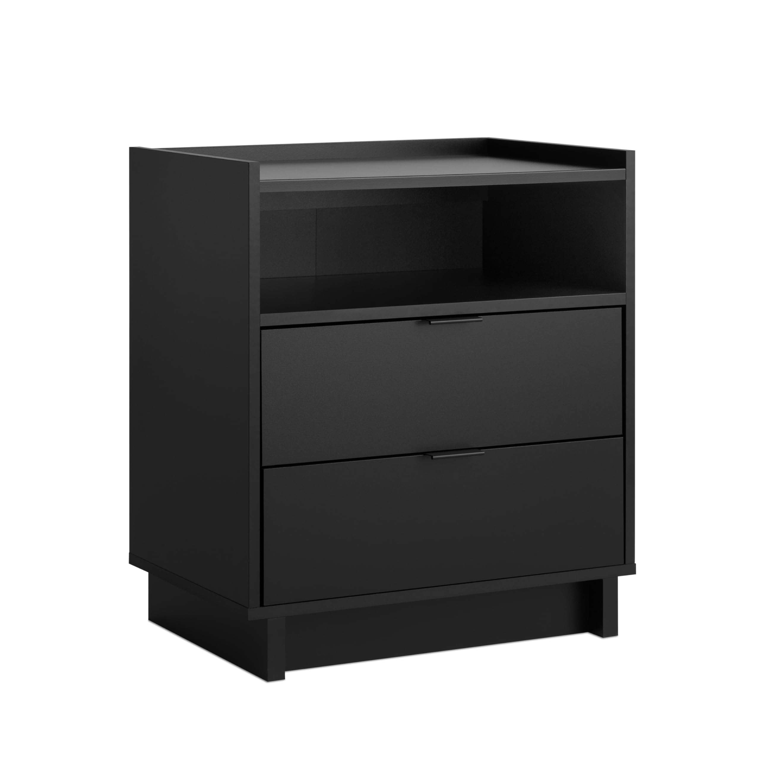 Prepac Simply Modern Nightstand Bedside Table, Black Nightstand for Bedroom, End Table with 2 Drawers and Open Shelf 23.75" W x 26.75" H x 16" D - Image 1
