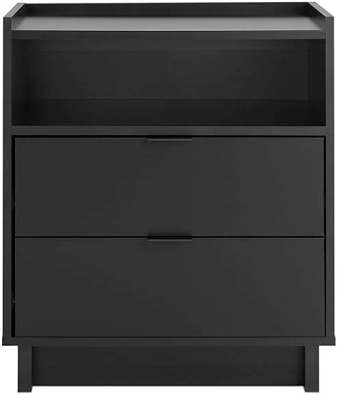 Prepac Simply Modern Nightstand Bedside Table, Black Nightstand for Bedroom, End Table with 2 Drawers and Open Shelf 23.75" W x 26.75" H x 16" D - Image 4