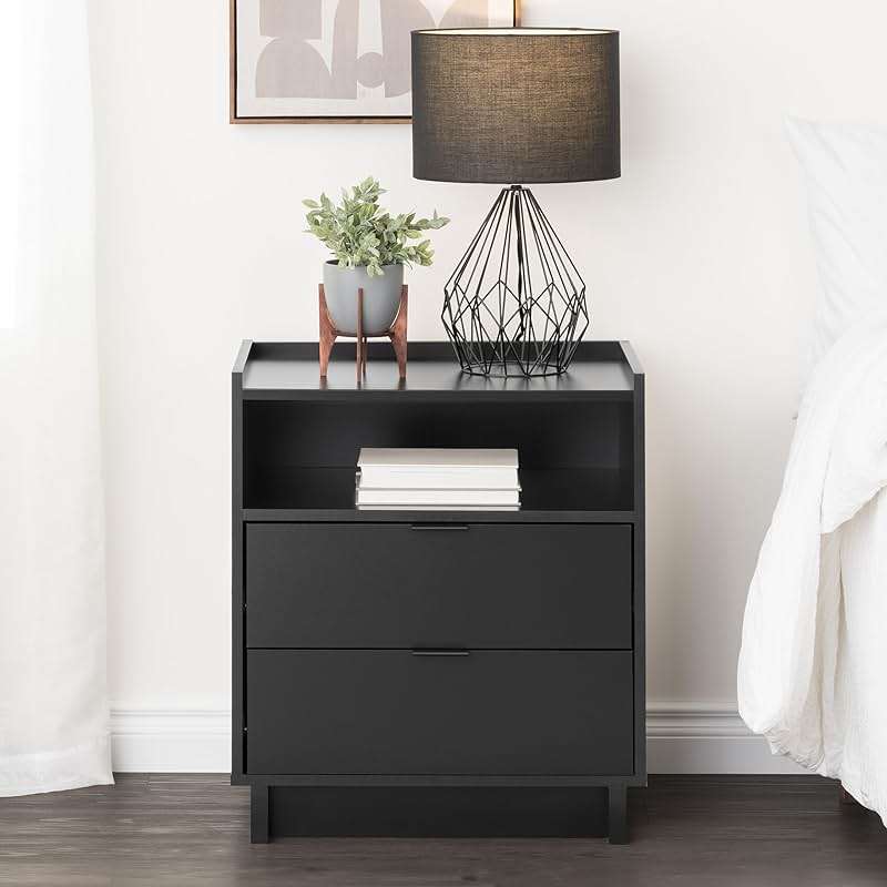 Prepac Simply Modern Nightstand Bedside Table, Black Nightstand for Bedroom, End Table with 2 Drawers and Open Shelf 23.75" W x 26.75" H x 16" D - Image 5