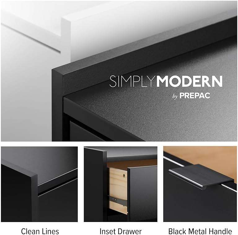 Prepac Simply Modern Nightstand Bedside Table, Black Nightstand for Bedroom, End Table with 2 Drawers and Open Shelf 23.75" W x 26.75" H x 16" D - Image 6