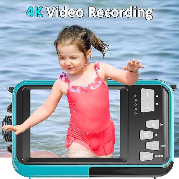 4K Underwater Camera 16FT Waterproof Camera with 32GB Card 64MP Autofocus Dual-Screen Selfie Underwater for Snorkeling Waterproof Compact Floatable Digital Camera 1250mAh Battery Type-C (Blue) - Image 3