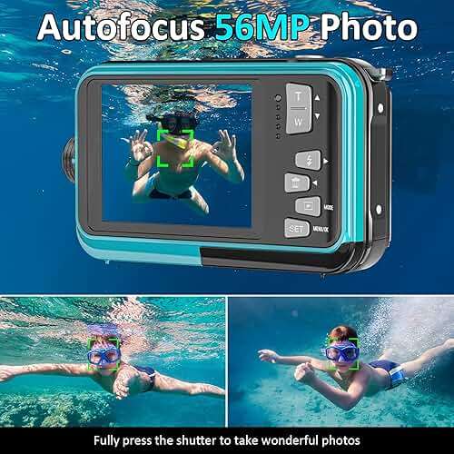 4K Underwater Camera 16FT Waterproof Camera with 32GB Card 64MP Autofocus Dual-Screen Selfie Underwater for Snorkeling Waterproof Compact Floatable Digital Camera 1250mAh Battery Type-C (Blue) - Image 4