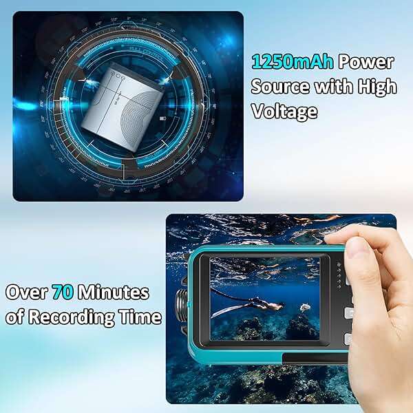 4K Underwater Camera 16FT Waterproof Camera with 32GB Card 64MP Autofocus Dual-Screen Selfie Underwater for Snorkeling Waterproof Compact Floatable Digital Camera 1250mAh Battery Type-C (Blue) - Image 5
