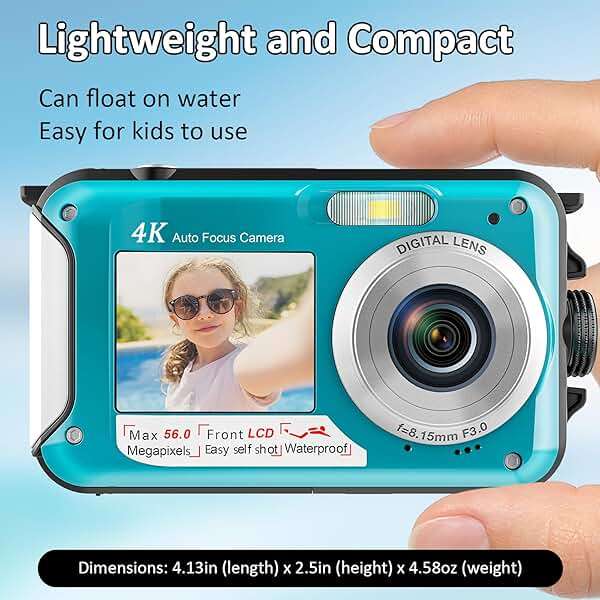 4K Underwater Camera 16FT Waterproof Camera with 32GB Card 64MP Autofocus Dual-Screen Selfie Underwater for Snorkeling Waterproof Compact Floatable Digital Camera 1250mAh Battery Type-C (Blue) - Image 6