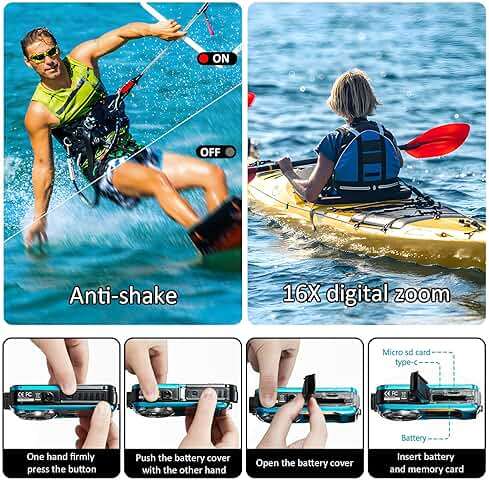 4K Underwater Camera 16FT Waterproof Camera with 32GB Card 64MP Autofocus Dual-Screen Selfie Underwater for Snorkeling Waterproof Compact Floatable Digital Camera 1250mAh Battery Type-C (Blue) - Image 7