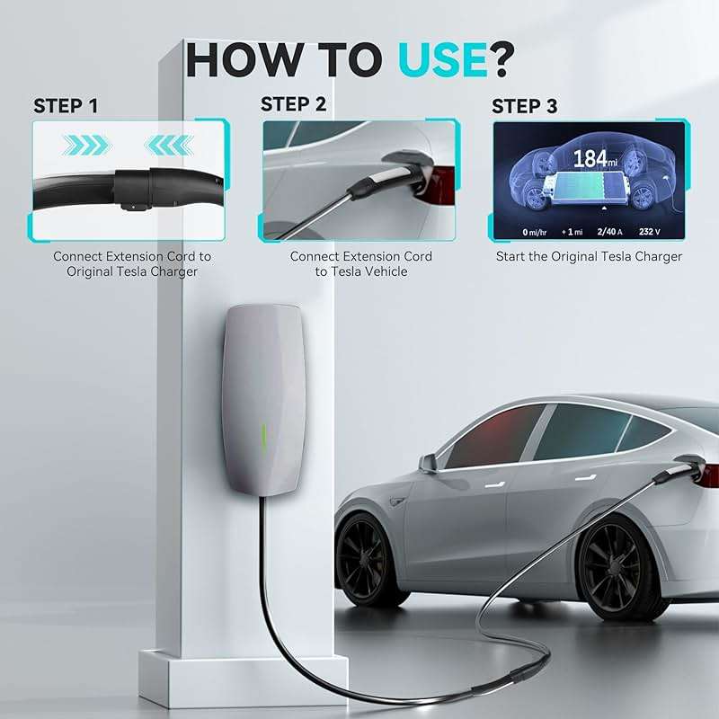 Tesla Extension Cord 21ft, High Power Max AC 50A 12KW Charging Cord with NACS Plug, Reliable EV Extension Charging Cable for Model 3/Y/S/X/Cybertruck, Works with Tesla Mobile Connector & Wall Charger - Image 8