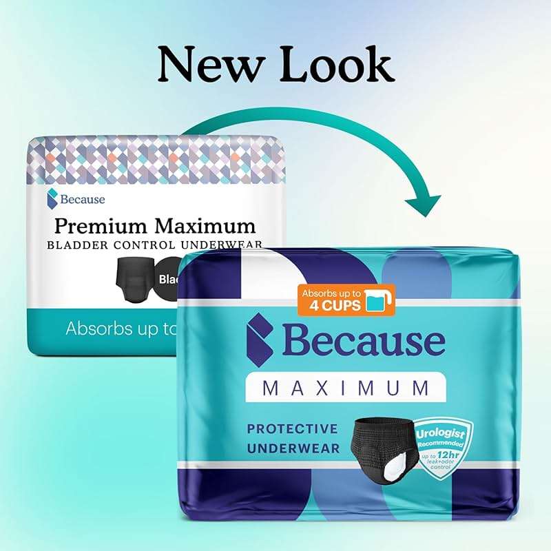 Because Premium Maximum Absorbency Adult Incontinence and Postpartum Bladder Leak Underwear for Women, Heavy Absorbency, Disposable, Black, Small/Medium, 20 Count - Image 2