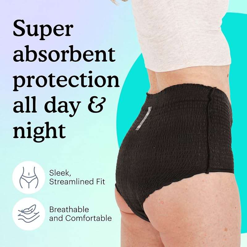 Because Premium Maximum Absorbency Adult Incontinence and Postpartum Bladder Leak Underwear for Women, Heavy Absorbency, Disposable, Black, Small/Medium, 20 Count - Image 3