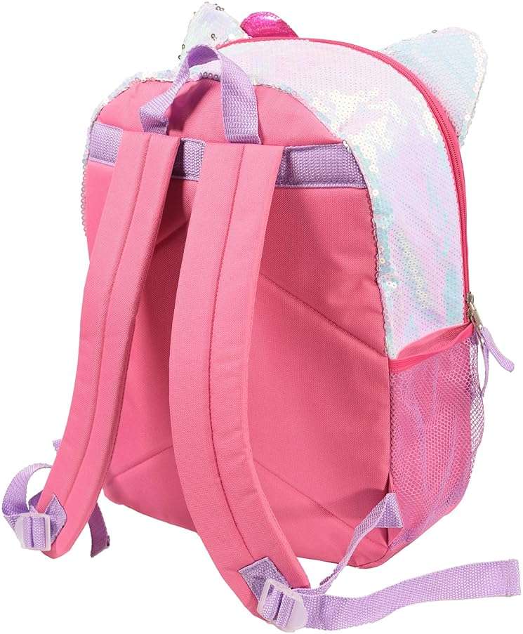 AI ACCESSORY INNOVATIONS Hello Kitty Girls 4 Piece Backpack Set, Iridescent Flip Sequin 16" School Bag with 3D Features, Front Zip Pocket, Pink & White - Image 3