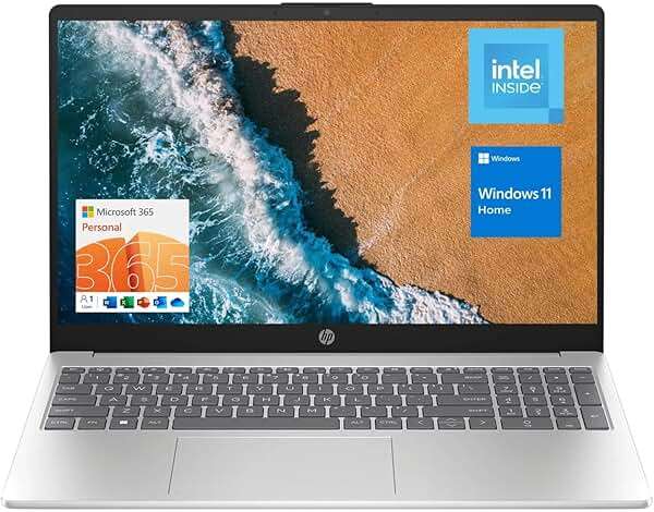 HP 15.6" Portable Laptop, HD Display, Intel Quad-Core N200 Processor, 16GB RAM, 128GB Storage, Wi-Fi 6, Webcam, HDMI, Numeric Keypad, Windows 11 Home, Silver - Image 1