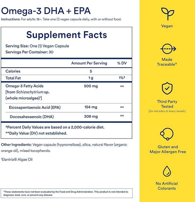 Ritual Vegan Omega 3 Supplement - Science-Backed Dose of DHA and EPA - Bioavailable Omega-3 from Algae Oil - Brain, Heart, and Eye Health Support** - Citrus - 30 Capsules - 30 Servings - Image 3