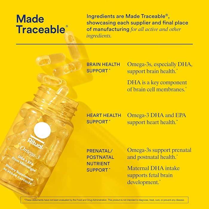 Ritual Vegan Omega 3 Supplement - Science-Backed Dose of DHA and EPA - Bioavailable Omega-3 from Algae Oil - Brain, Heart, and Eye Health Support** - Citrus - 30 Capsules - 30 Servings - Image 5