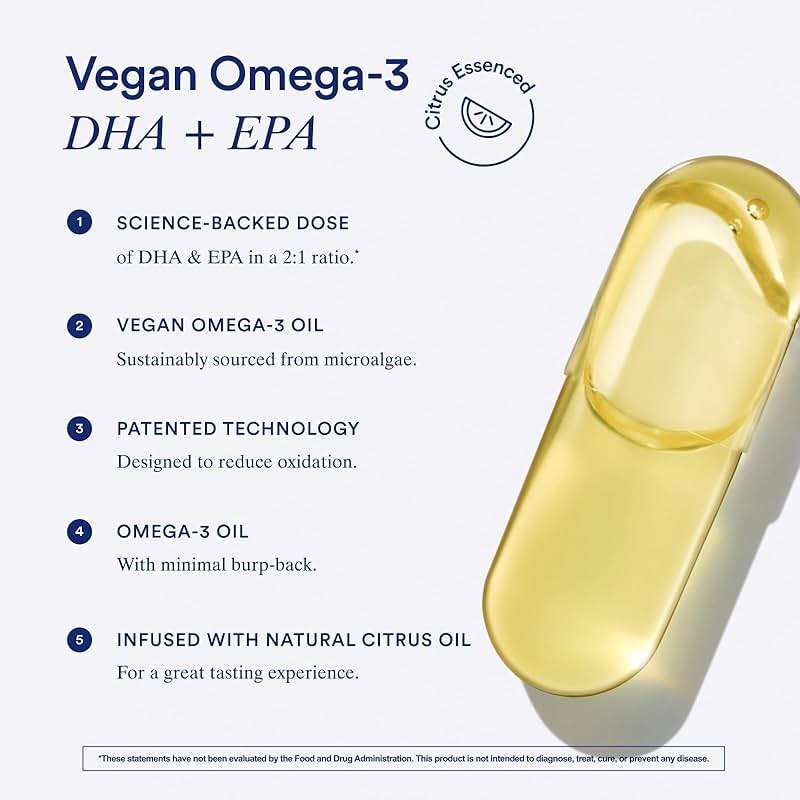 Ritual Vegan Omega 3 Supplement - Science-Backed Dose of DHA and EPA - Bioavailable Omega-3 from Algae Oil - Brain, Heart, and Eye Health Support** - Citrus - 30 Capsules - 30 Servings - Image 7