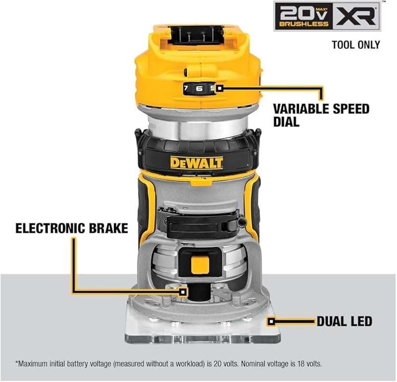DEWALT DCW600B 20V MAX XR CMPCT Metal Fixed Base Router - Image 4