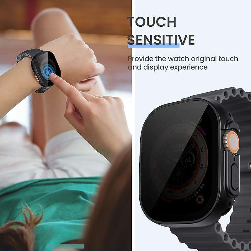 Tensea (2-in-1 for Waterproof Apple Watch Ultra 3/Ultra 2/Ultra Screen Protector Case 49mm, iWatch Protective PC Face Cover Built-in Privacy Tempered Glass Film [26° Anti Spy] [360° Full Protection] - Image 6