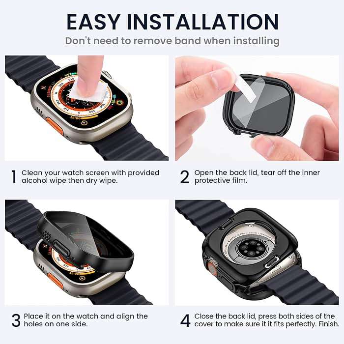 Tensea (2-in-1 for Waterproof Apple Watch Ultra 3/Ultra 2/Ultra Screen Protector Case 49mm, iWatch Protective PC Face Cover Built-in Privacy Tempered Glass Film [26° Anti Spy] [360° Full Protection] - Image 7