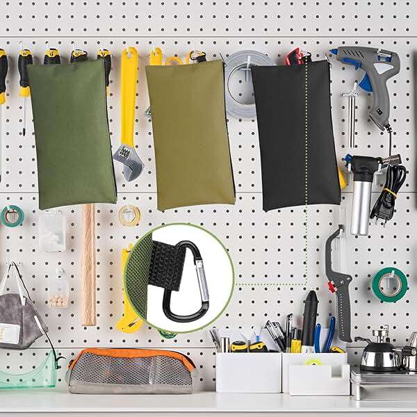 3 Pack Tool Bag Zipper Pouch, Premium Tool Pouch, Utility Multipurpose Storage Organizer Tool Pouches with Carabiner Metal Zipper for Tools, Stationary, Pencil Pouch (3 Pack, Tan, Navy Green, Black) - Image 2