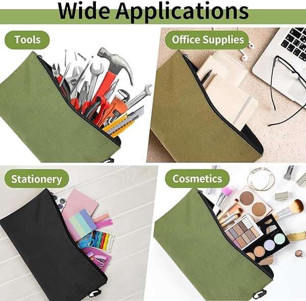 3 Pack Tool Bag Zipper Pouch, Premium Tool Pouch, Utility Multipurpose Storage Organizer Tool Pouches with Carabiner Metal Zipper for Tools, Stationary, Pencil Pouch (3 Pack, Tan, Navy Green, Black) - Image 6