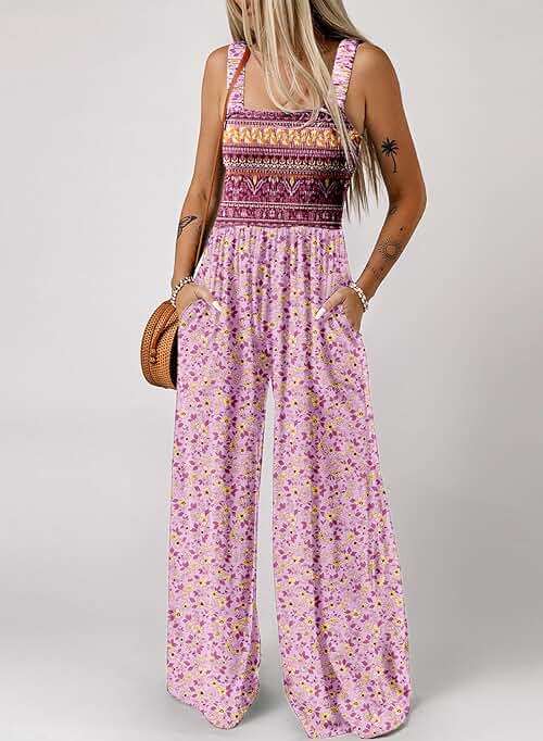Dokotoo Women's Casual Loose Overalls Jumpsuits One Piece Sleeveless Printed Wide Leg Long Pant Rompers With Pockets - Image 2