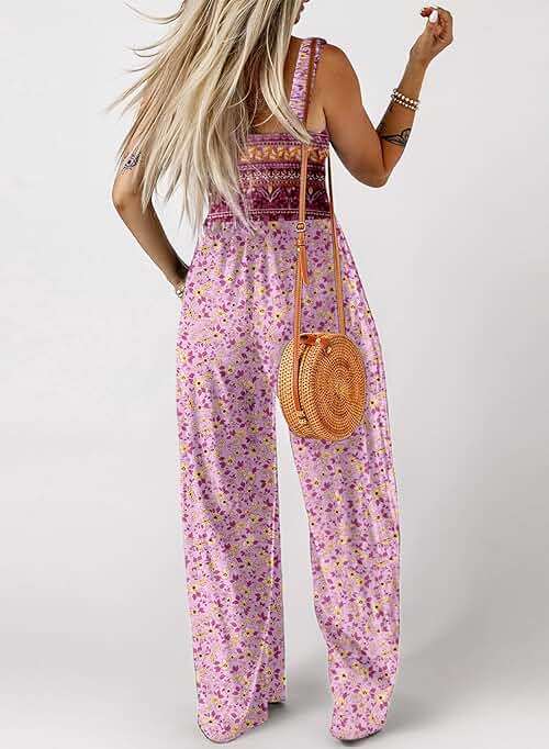 Dokotoo Women's Casual Loose Overalls Jumpsuits One Piece Sleeveless Printed Wide Leg Long Pant Rompers With Pockets - Image 3