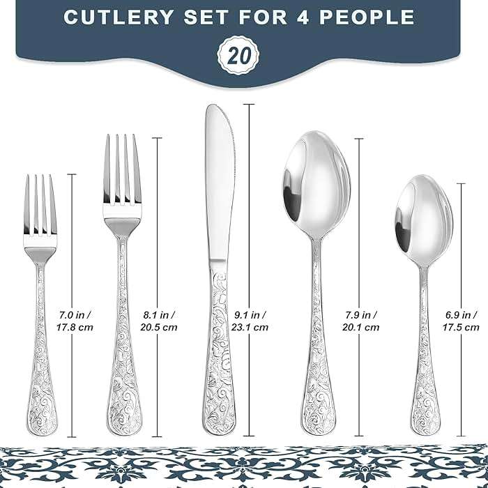 Runfly Vintage Carved Stainless Steel 20 Pieces Flatware Set, Silverware Set, Modern Embossed Cutlery Set Utensils Including Fork Spoon and Knife - Image 3